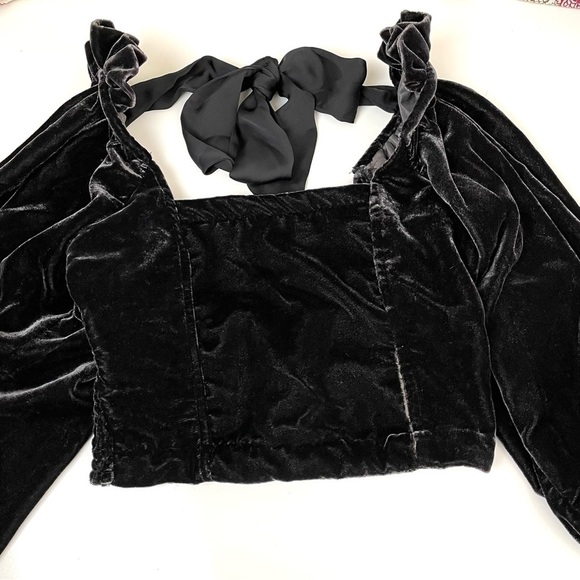 Free People Marie Velvet Open Back Crop Top Black - Picture 12 of 15
